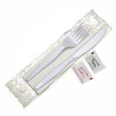 Visuel du produit CE90 - Kit couteau, fourchette, serviette, sel, poivre - Blanc, 160mm