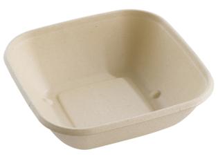 Visuel du produit AKRP176 - Saladier carré laminé PLA en Bagasse - Beige, 750ml, 170x170x50mm