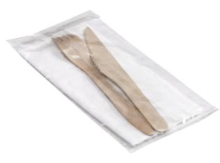 Visuel du produit CEB04p - Kit Couteau, fourchette, petite cuillère, serviette en Bois - Beige, 90mm